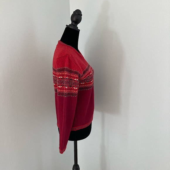 GAP Vintage V-Neck Fair Isle Lambswool Pullover Long-Sleeve Red Sweater Size S - Picture 2 of 10